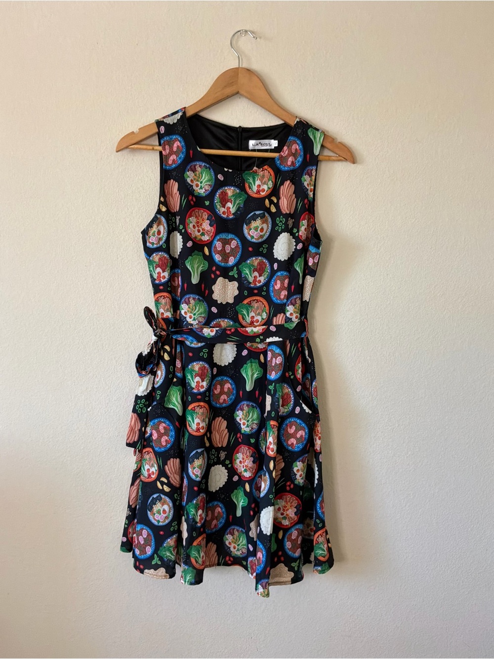 L.A Soul Sleeveless Black Printed Casual Dress with Belt | NWT